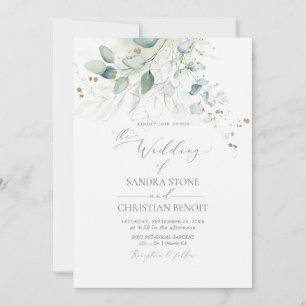 Invitation PixDezines Faux Gold Aquarelle Mariage Eucalyptus