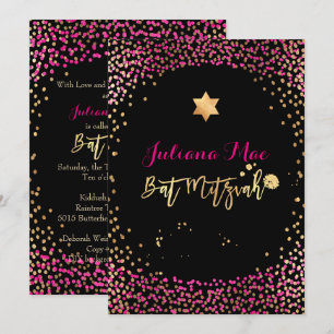 Invitation PixDezines Faux Gold+Hot Rose Confetti Bat mitzvah