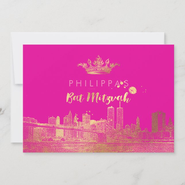 Invitation PixDezines Faux Gold NYC/Mitzvah/DIYcolor (Devant)
