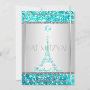 Invitation PixDezines faux paillettes eifflel/Bat Mitzvah