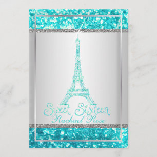 Invitation PixDezines faux parties scintillant eifflel/aqua b