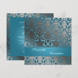 Invitation PixDezines faux platine flora damask/turquoise