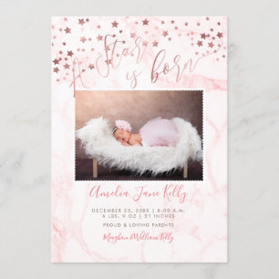 Invitation PixDezines Faux Rose Gold Stars, Une étoile est né