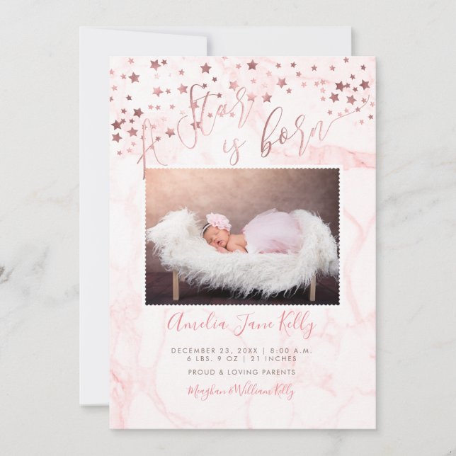 Invitation PixDezines Faux Roses Gold Stars, A Star est né (Devant)