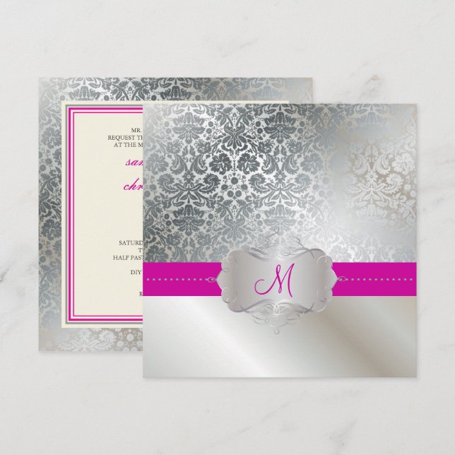 Invitation PixDezines FAUX SILVER DESIREE DAMASK/DO-IT-YOURSE (Devant / Derrière)