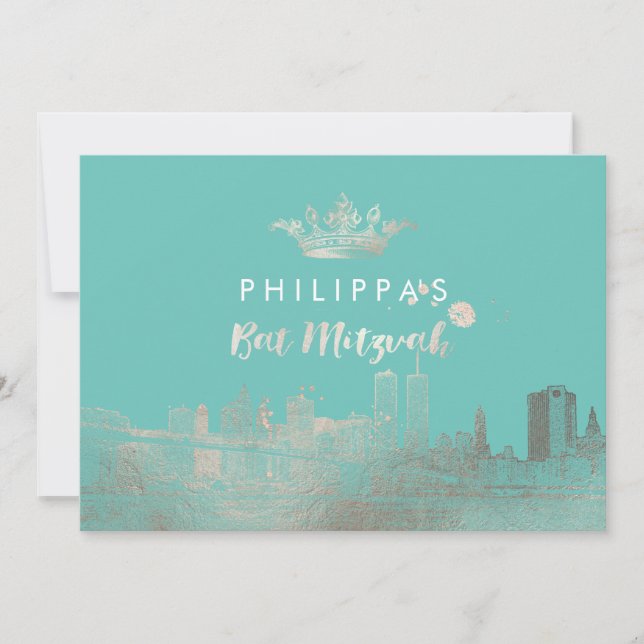Invitation PixDezines Faux Silver NYC/Mitzvah/DIYcolor (Devant)