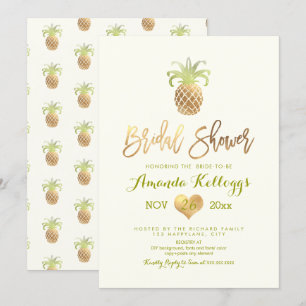 Invitation PixDezines Fête de l'mariée/Faux Gold/Ananas