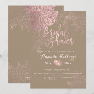Invitation PixDezines Fête de l'mariée/Rose/ROSE OR/Faux Foil
