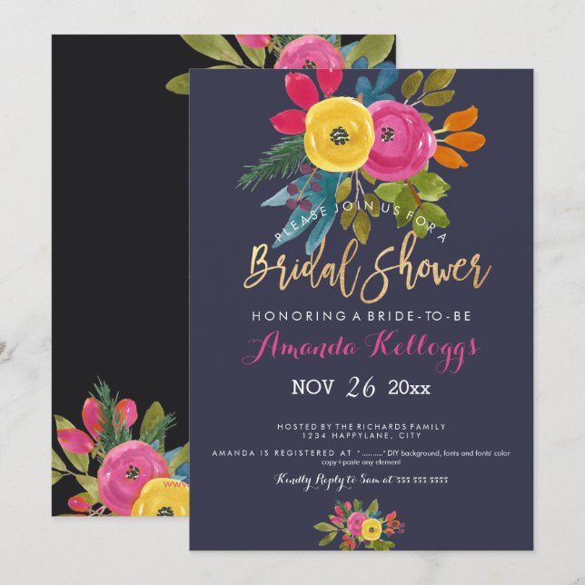 Invitation PixDezines Fête de l'mariée Spring Floral (Devant / Derrière)