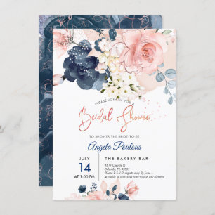 Invitation PixDezines Fête des mariées Navy Blush H2 fleurs