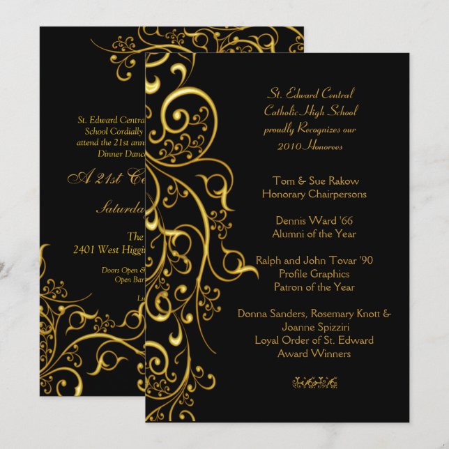 Invitation PixDezines FILIGRANE TOURBILLONS / FAUX OR (Devant / Derrière)