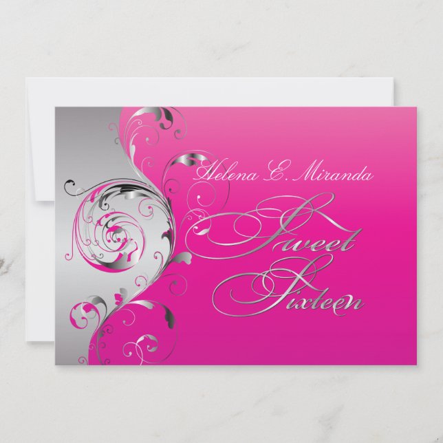Invitation PixDezines Filigree+tourbillons/argent+rose chaud (Devant)