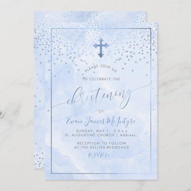 Invitation PixDezines Fleur de maïs Balisage de marbre bleu (Devant / Derrière)