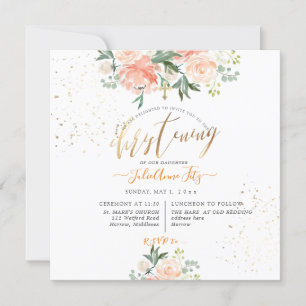 Invitation PixDezines Fleurs Aquarelles Rose Pêche Baptême