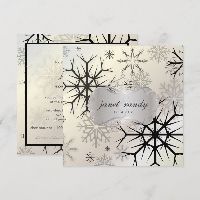 Invitation PixDezines FLOCONS NOIRS/MARIAGE D'HIVER (Devant / Derrière)
