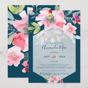 Invitation PixDezines Floral Watercolor Bat mitzvah, Ombre