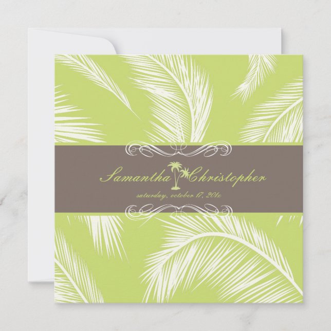 Invitation PixDezines Fronds Palm, Cocoa+Lime (Devant)
