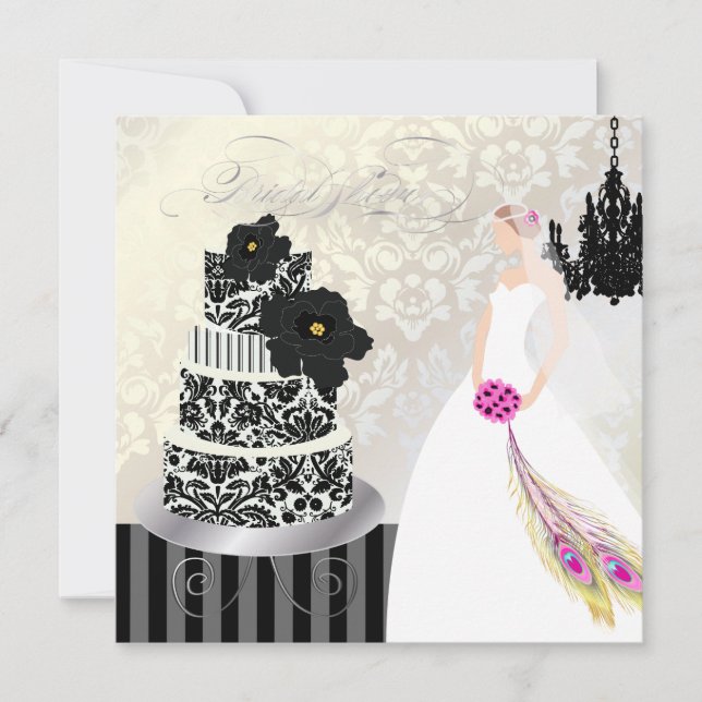 Invitation PixDezines Gâteau Mariage noir+blanc (Devant)
