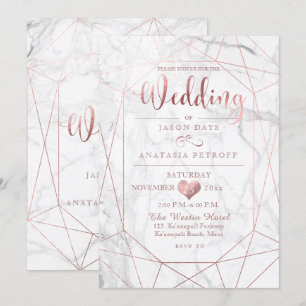 Invitation PixDezines Gemstone+Marbre/Faux Rose Gold/Mariage