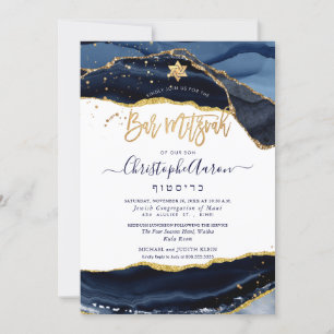 Invitation PixDezines H2 Agate, Minuit en Or Bleu