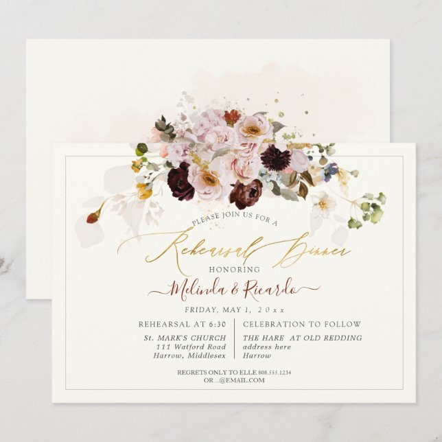 Invitation PixDezines H2 Automne Jardin Fleurs Répétition Dîn (Devant / Derrière)