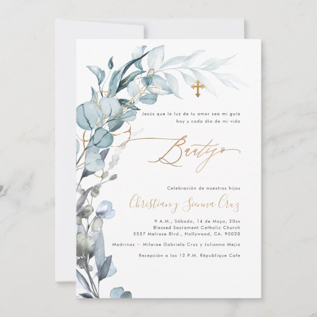 Invitation PixDezines H2 Bleu Poussiéreux de Gomme Eucalyptus (Devant)
