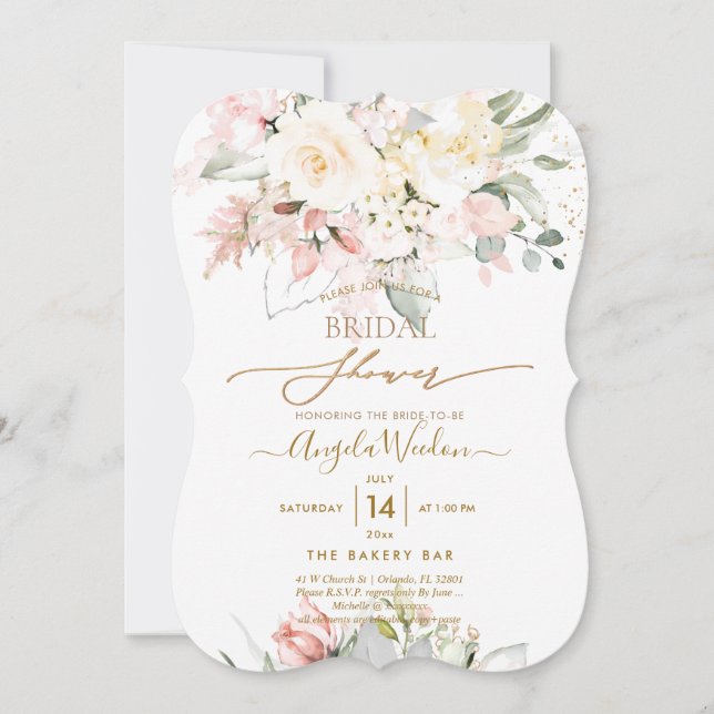 Invitation PixDezines H2 Blush Alabaster Rose Fête des mariée (Devant)