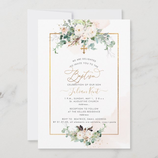 Invitation PixDezines H2 Blush Rose Baptême (Devant)