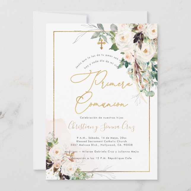 Invitation PixDezines H2 Blush Rose Primera Comunion (Devant)