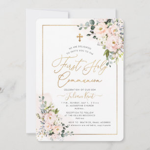 Invitation PixDezines H2 Blush Roses première sainte communio