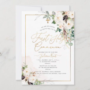 Invitation PixDezines H2 Blush Roses première sainte communio