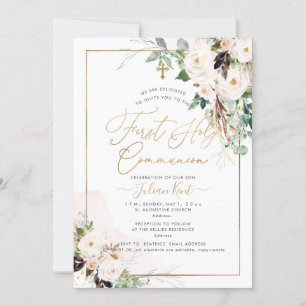 Invitation PixDezines H2 Blush Roses première sainte communio