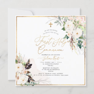 Invitation PixDezines H2 Blush Roses première sainte communio