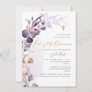 Invitation PixDezines H2 Communion de Foliage de Gomme Violet