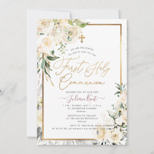 Invitation PixDezines H2 Crème Rose Première Communion Sainte
