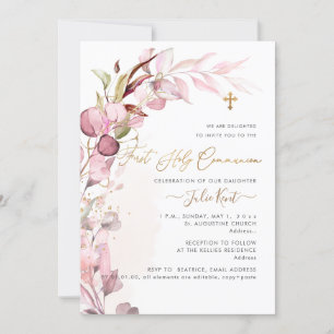 Invitation PixDezines H2 Dusty Blush Gum Foliage Communion