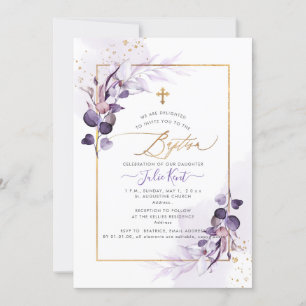 Invitation PixDezines H2 Dusty Purple Gum Eucalyptus Baptême
