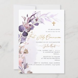 Invitation PixDezines H2 Dusty Purple Gum Foliage Communion