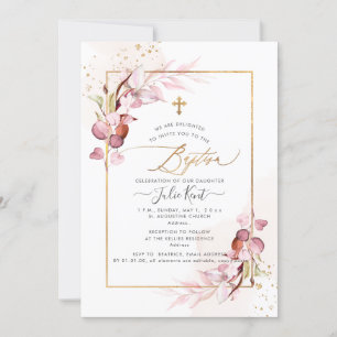 Invitation PixDezines H2 Dusty rose Gum Eucalyptus Baptême