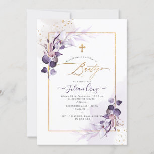 Invitation PixDezines H2 Eggplant Eucalyptus Bautizo