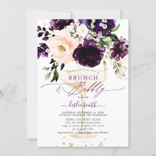 Invitation PixDezines H2 Eggplant Peonies Rose BrunchBubbly