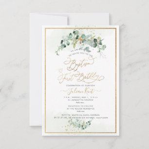 Invitation PixDezines H2 Eucalyptus Baptême Premier Anniversa