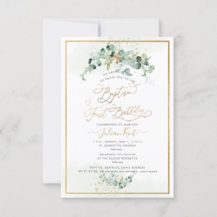 Invitation PixDezines H2 Eucalyptus Baptême premier anniversa