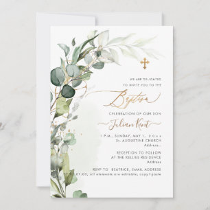 Invitation PixDezines H2 Greenery Gum Foliage Premier Baptême