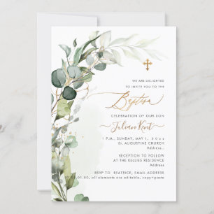 Invitation PixDezines H2 Greenery Gum Foliage Premier Baptême