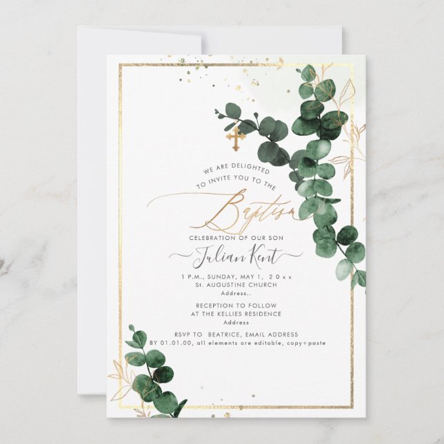 Invitation PixDezines H2 Gum Eucalyptus Baptême (Devant)