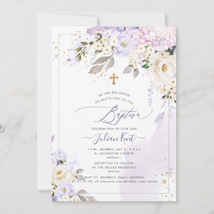 Invitation PixDezines H2 Hortensias Crème Roses Baptême