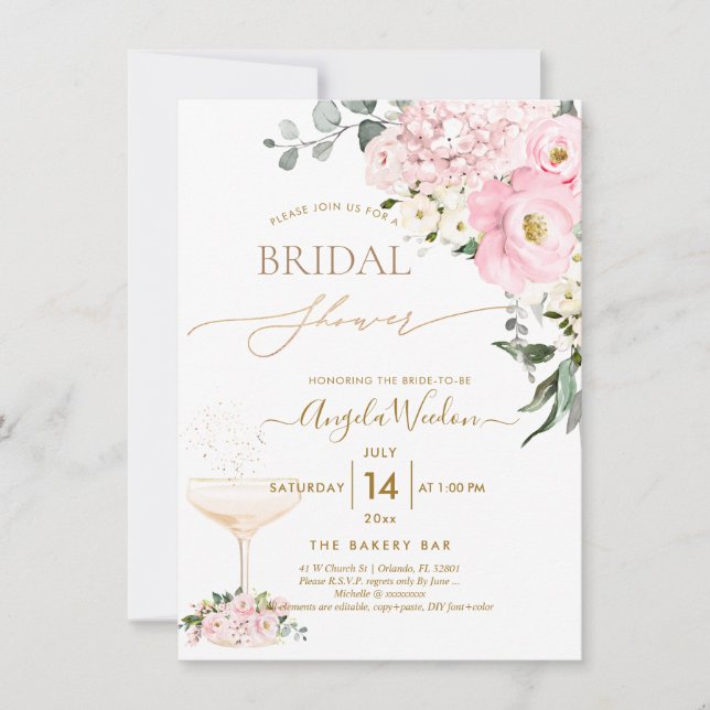 Invitation PixDezines H2 Hydrangea Roses Fuschies Shower de M (Devant)