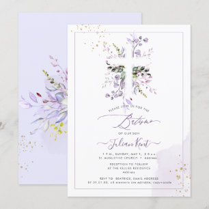 Invitation PixDezines H2 Lilac Purple Eucalyptus Batismo