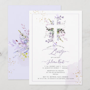Invitation PixDezines H2 Lilas Violet Eucalyptus Bautizo